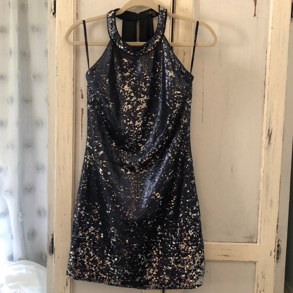 Sequined High Neck Mini Dress